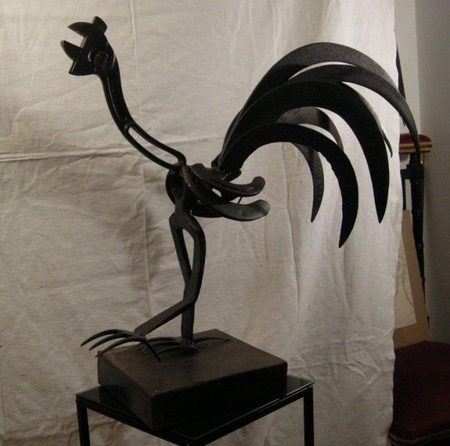 Sculpture intitulée "coq cle à molette" par Philippe Affagard, Œuvre d'art originale, Métaux