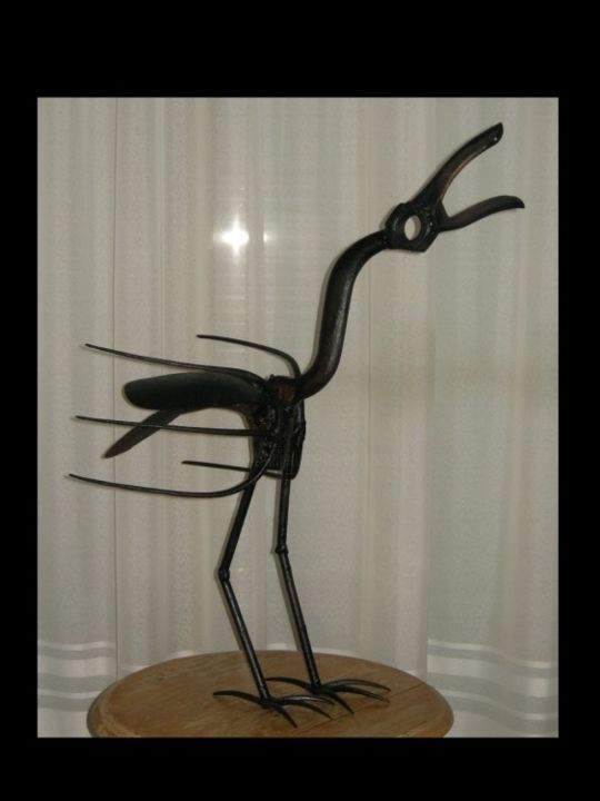 Sculpture titled "oie courroucée" by Philippe Affagard, Original Artwork, Metals