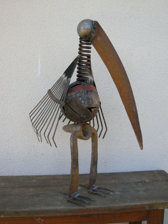 Sculpture titled "oiseau-primordial" by Philippe Affagard, Original Artwork, Metals