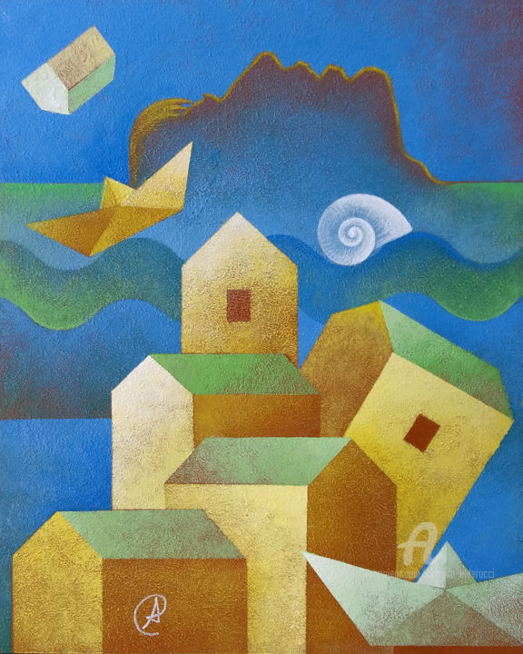 Painting titled "Sull'onda in una se…" by Corrado Alderucci, Original Artwork, Acrylic