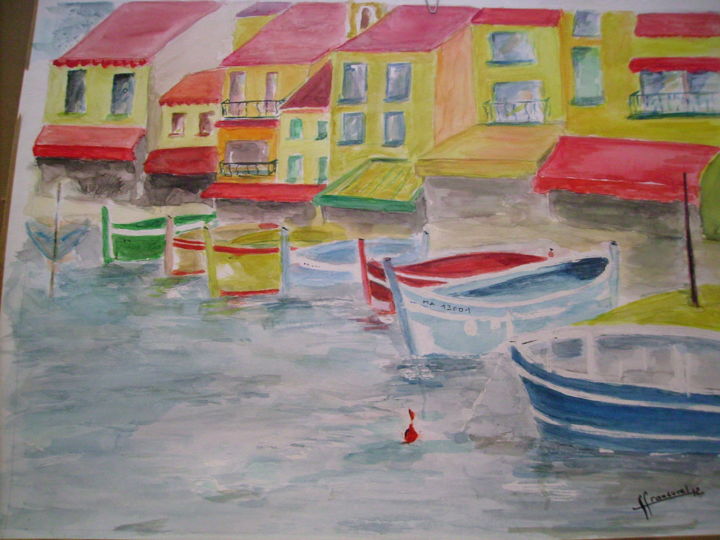 Painting titled "♥Port de Cassis♥ N°…" by Françoise Lanfroy-Rancurel, Original Artwork, Watercolor