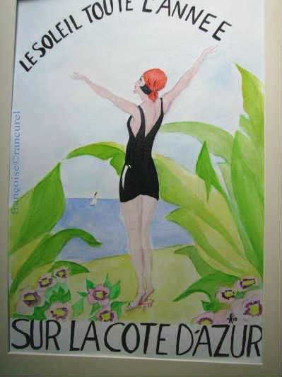 Painting titled "♥ SUR LA COTE D'AZU…" by Françoise Lanfroy-Rancurel, Original Artwork, Watercolor