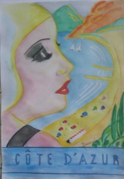 Painting titled "♥ COTE D'AZUR ♥ N°1…" by Françoise Lanfroy-Rancurel, Original Artwork, Watercolor