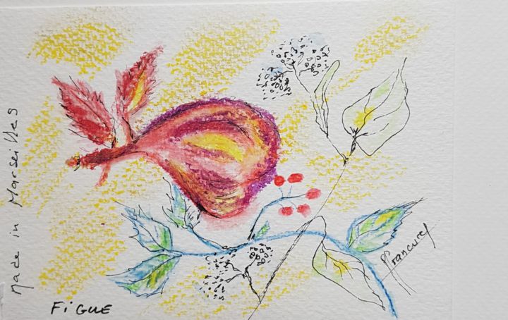 Painting titled "CARTE POSTALE ♥ Fig…" by Françoise Lanfroy-Rancurel, Original Artwork, Pastel