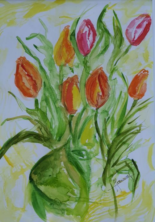 Pintura intitulada "* TULIPES *  Série…" por Françoise Lanfroy-Rancurel, Obras de arte originais, Aquarela