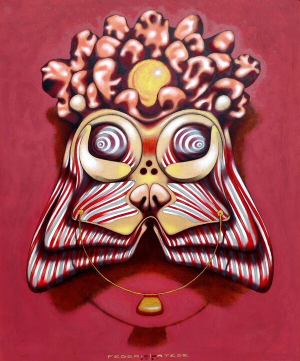 Painting titled "The Coral Cat head" by Federico Cortese, Original Artwork, Oil