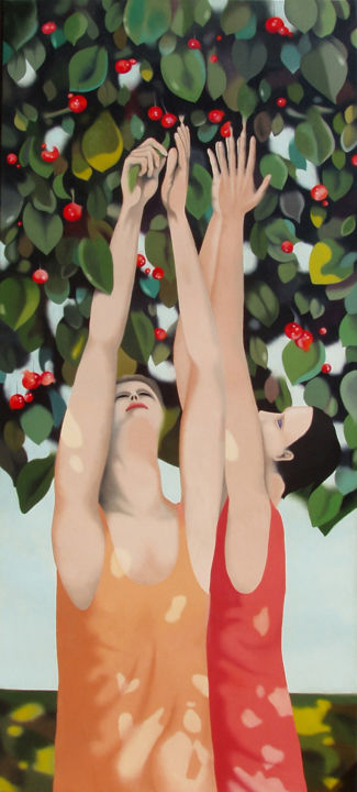 Pintura intitulada "Cherries collectors" por Federico Cortese, Obras de arte originais, Óleo
