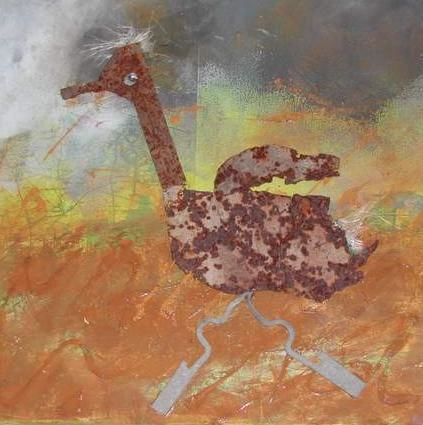 Peinture intitulée "Autruche dans la te…" par Corynne Sculfort, Œuvre d'art originale,