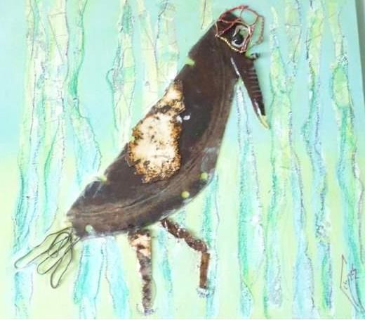 Peinture intitulée "Le héron petit pata…" par Corynne Sculfort, Œuvre d'art originale,