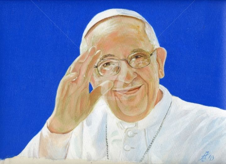 Painting titled "papa Francesco "rit…" by Cosimo Amedeo Eliodoro, Original Artwork, Oil