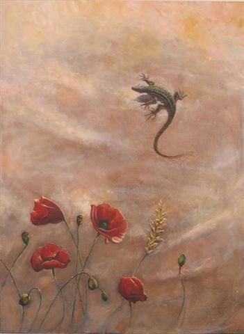 Картина под названием "Poppies at noon" - Mcbride Robin, Подлинное произведение искусства