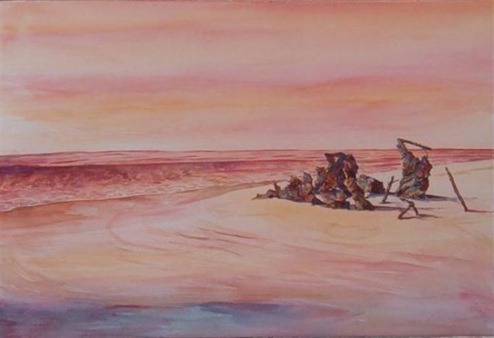 Картина под названием "Wreck at sunset" - Mcbride Robin, Подлинное произведение искусства