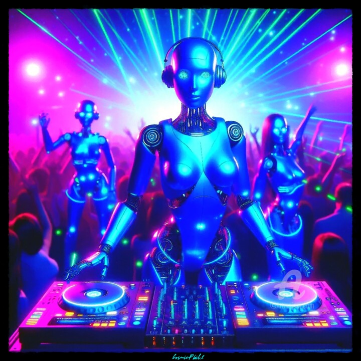 Arts numériques intitulée "Robotic DJ Woman - 3" par Cosmicphil1, Œuvre d'art originale, Peinture numérique