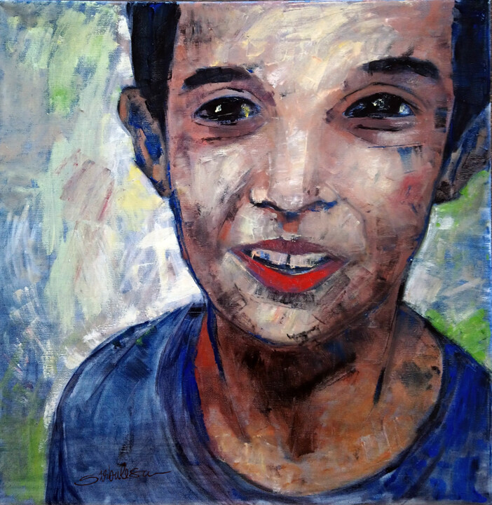Painting titled "Portrait of a boy 01" by Cosmin Tudor Sirbulescu, Original Artwork, Oil