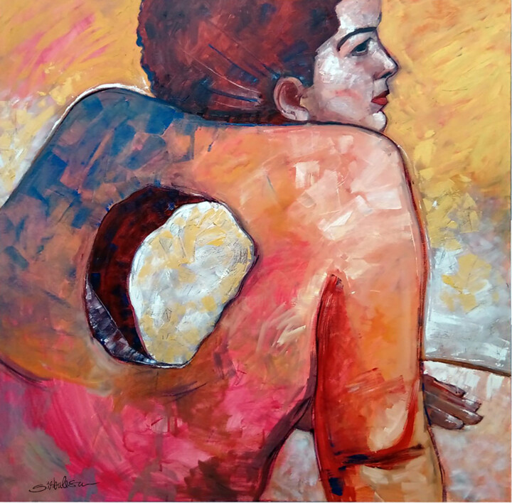 Malerei mit dem Titel "Empty Spaces Woman" von Cosmin Tudor Sirbulescu, Original-Kunstwerk, Öl