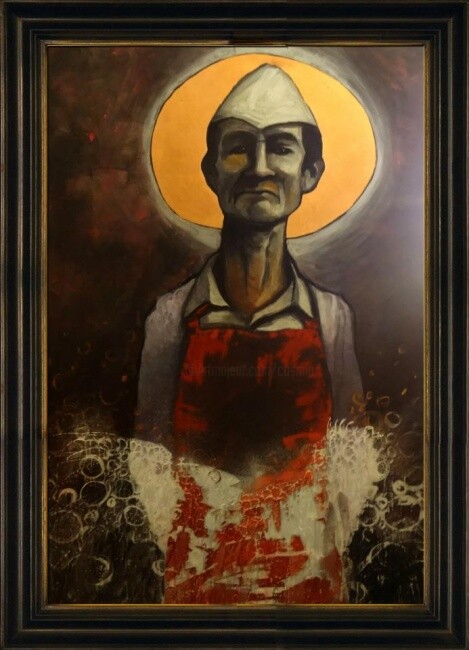 Painting titled "the butcher" by Cosmin Tudor Sirbulescu, Original Artwork, Acrylic