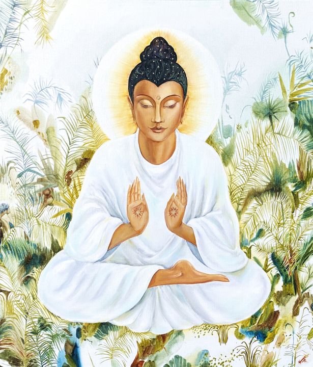 Peinture intitulée "BUDDHA THE UNFAWLESS" par Irina Markevich, Œuvre d'art originale, Huile Monté sur Châssis en bois