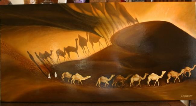 Painting titled "Reflet du Sahara -…" by Dominique Cossenet, Original Artwork, Oil