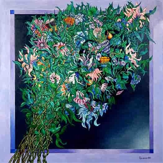 Painting titled "Mysterious Flowers" by Costantino Canonico, Original Artwork