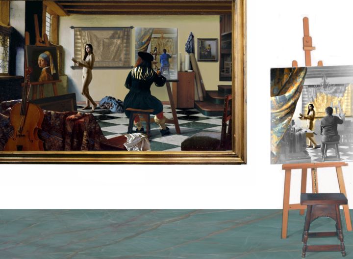 Pittura intitolato "IO SONO VERMEER ( i…" da Costantino Di Renzo, Opera d'arte originale, Olio