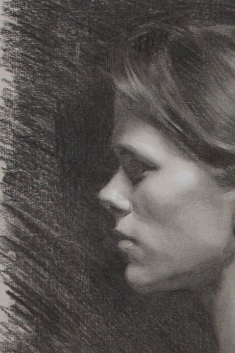 Drawing titled "VOLTO" by Costantino Di Renzo, Original Artwork, Charcoal