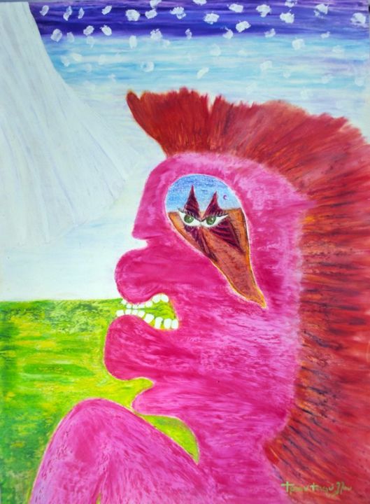 Pittura intitolato "“Red mad-man”" da Costis Triantafyllou, Opera d'arte originale, Olio