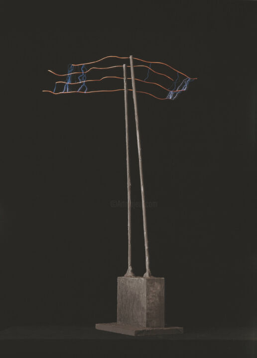 Sculpture titled "3=1 or aerial chore…" by Costis Triantafyllou, Original Artwork, Metals