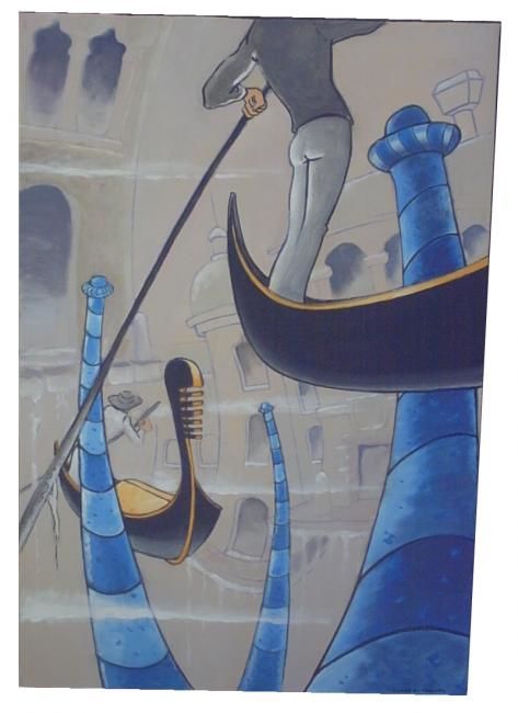 Malerei mit dem Titel "Les Gondoles Volant…" von Dominique Coudé Du Foresto, Original-Kunstwerk