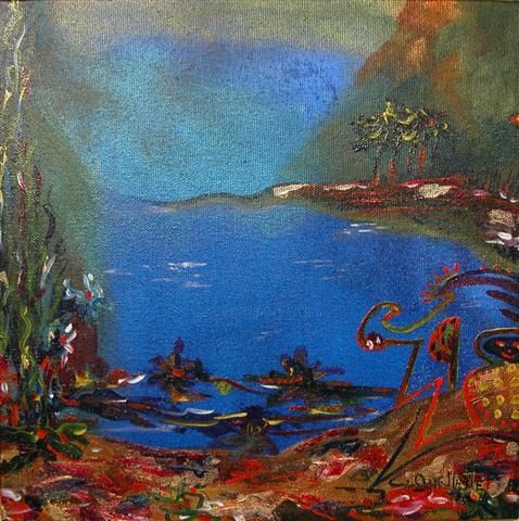 Pintura intitulada "île Totem" por Karmo  (Carmen Ouellette), Obras de arte originais, Óleo