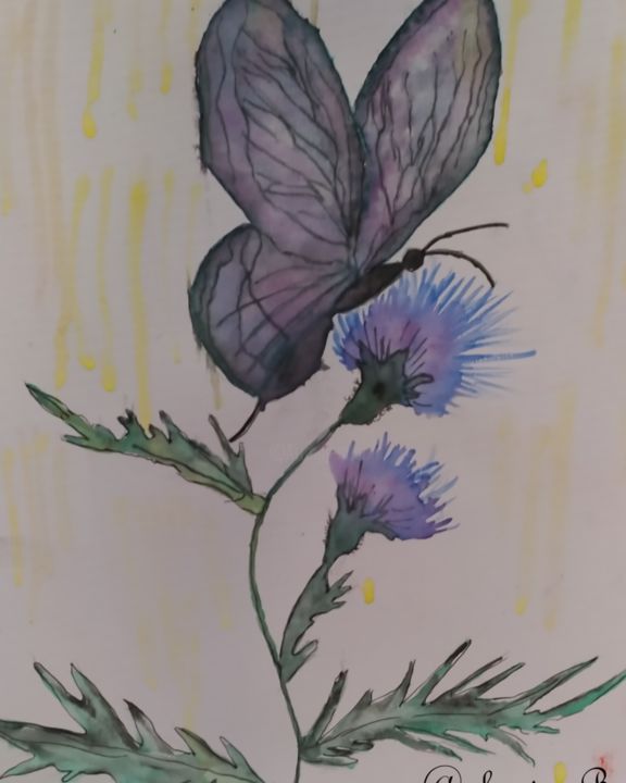 Peinture intitulée "Papillon n°1" par Alegria. Nb, Œuvre d'art originale, Aquarelle