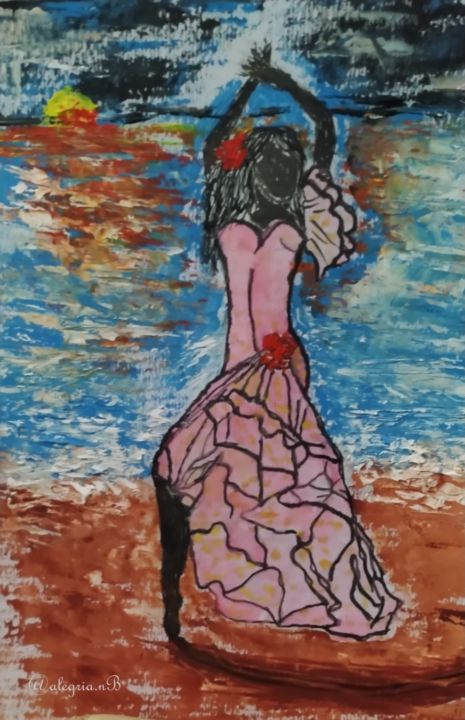 Peinture intitulée "Rêve de flamenco" par Alegria. Nb, Œuvre d'art originale, Huile