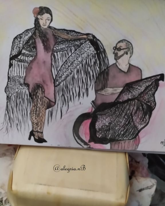 Schilderij getiteld "Chaleureux flamenco…" door Alegria. Nb, Origineel Kunstwerk, Inkt