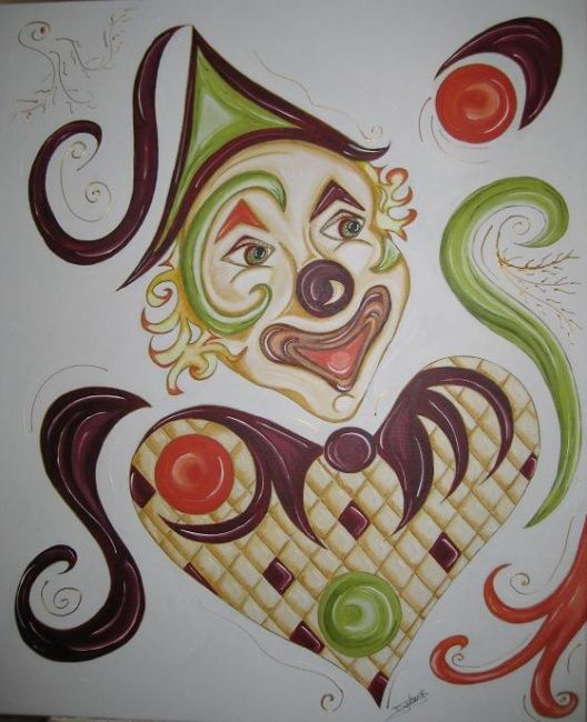 Painting titled "Le Clown fantaisie" by Cathy Doutault, Original Artwork