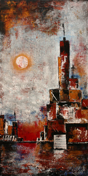 Картина под названием "Chicago" - Sylvie Bartczak, Подлинное произведение искусства, Масло