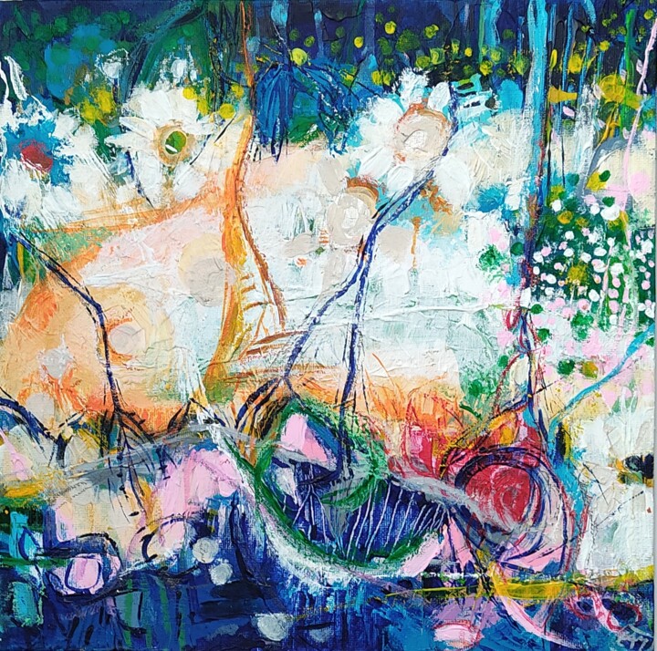 Peinture intitulée "Jardins suspendus 8" par Élisabeth Augendre Moreau, Œuvre d'art originale, Acrylique Monté sur Carton