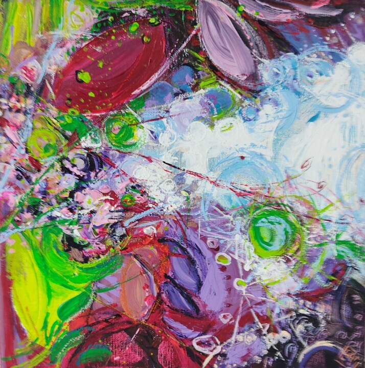 Schilderij getiteld "Fantaisie en jardin…" door Élisabeth Augendre Moreau, Origineel Kunstwerk, Acryl Gemonteerd op Frame vo…