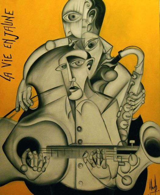 Schilderij getiteld "La vie en jaune" door David Vandiedonck, Origineel Kunstwerk