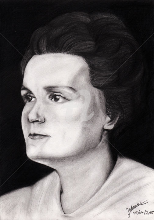 Zeichnungen mit dem Titel "Marie Curie" von Johanne Dossmann, Original-Kunstwerk, Bleistift