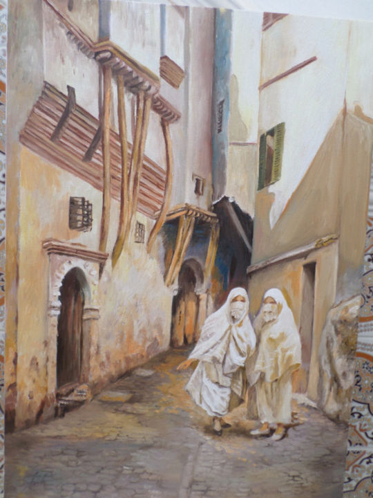 Peinture intitulée "ruelle-de-la-casbah…" par Hamid Lebcir, Œuvre d'art originale