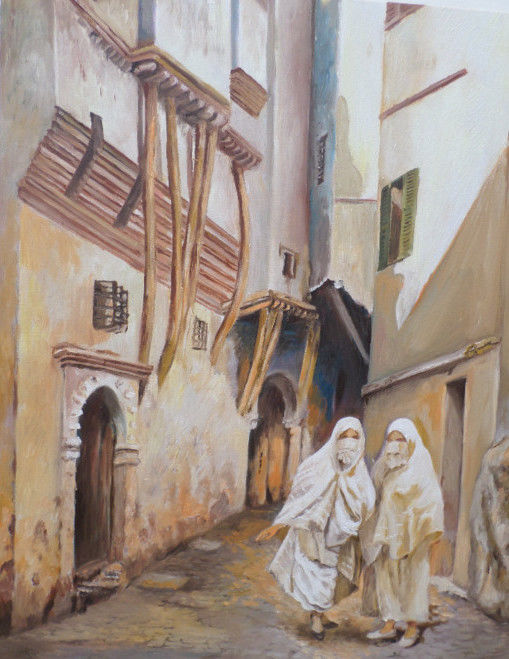 Peinture intitulée "ruelle-de-la-casbah…" par Hamid Lebcir, Œuvre d'art originale