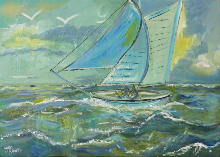 Peinture intitulée "Voilier dans un gra…" par Myriam Courty, Œuvre d'art originale, Acrylique Monté sur Châssis