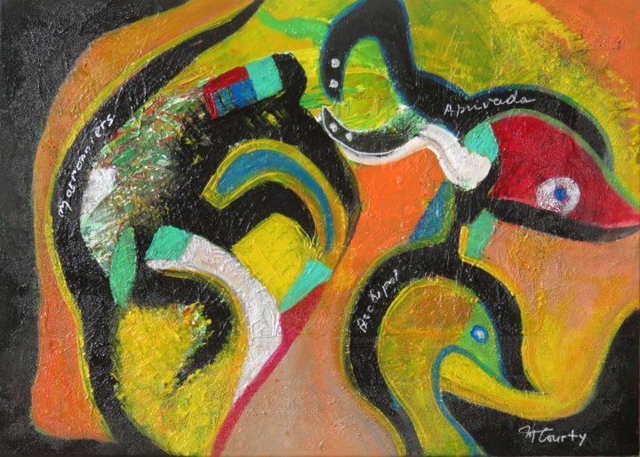 Картина под названием "Rue des souvenirs" - Myriam Courty, Подлинное произведение искусства, Акрил Установлен на Деревянная…