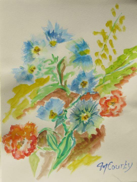 Peinture intitulée "Quelques fleurs" par Myriam Courty, Œuvre d'art originale, Aquarelle