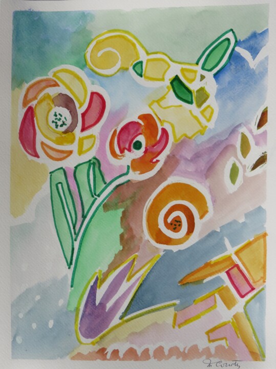 Peinture intitulée "l' escargot" par Myriam Courty, Œuvre d'art originale, Aquarelle