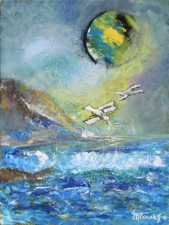 Pintura titulada "Marine nocturne" por Myriam Courty, Obra de arte original, Acrílico Montado en Bastidor de camilla de made…