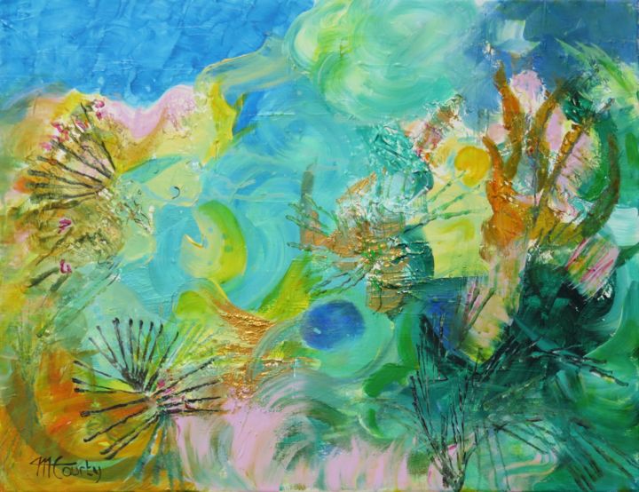 Peinture intitulée "Sous la mer" par Myriam Courty, Œuvre d'art originale, Acrylique Monté sur Châssis en bois
