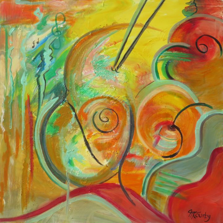 Painting titled "Musique" by Myriam Courty, Original Artwork, Acrylic Mounted on Wood Stretcher frame