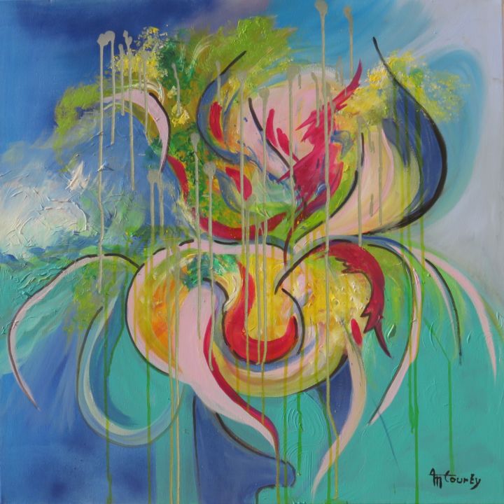 Peinture intitulée "Abstraction florale" par Myriam Courty, Œuvre d'art originale, Acrylique Monté sur Châssis en bois
