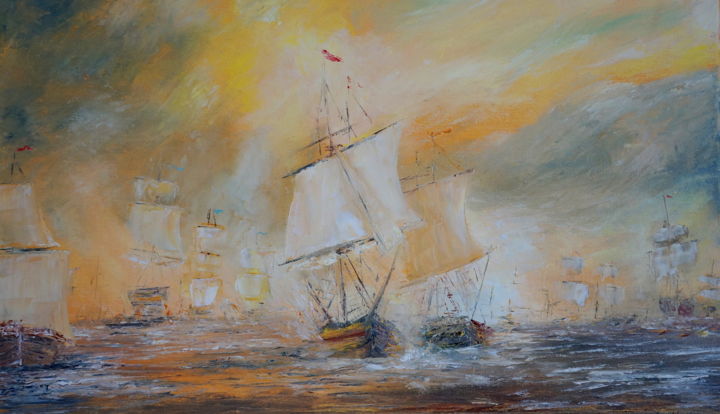 Peinture intitulée "Bataille navale 5" par Jean Pierre Coussaert, Œuvre d'art originale, Huile