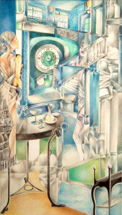 Drawing titled "L'échange interrompu" by Maryse-Anne Couteau, Original Art, Pencil